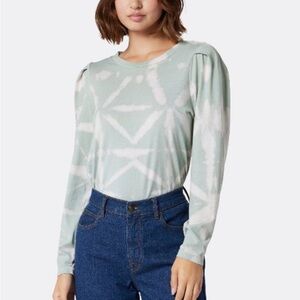 Joie Women's Stanton Long Sleeve Cotton Top Mint Green Tie-Dye, size medium